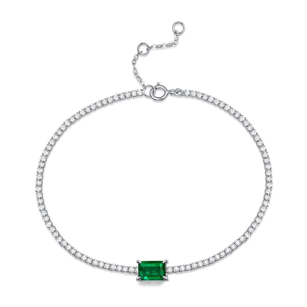 Pulsera de Plata 925 Verde Zirconias Verde Cuadrado Unitalla
