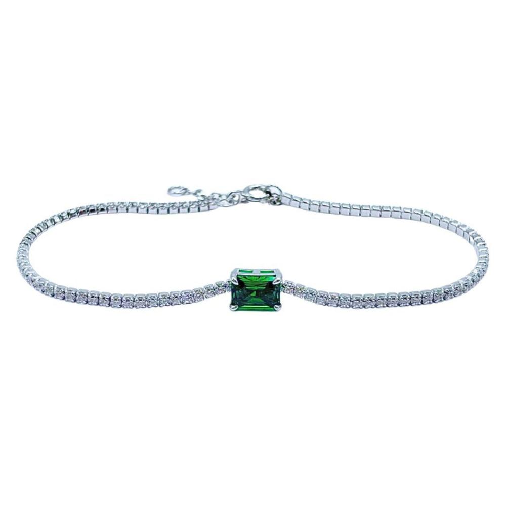 Pulsera de Plata 925 Verde Zirconias Verde Cuadrado Unitalla