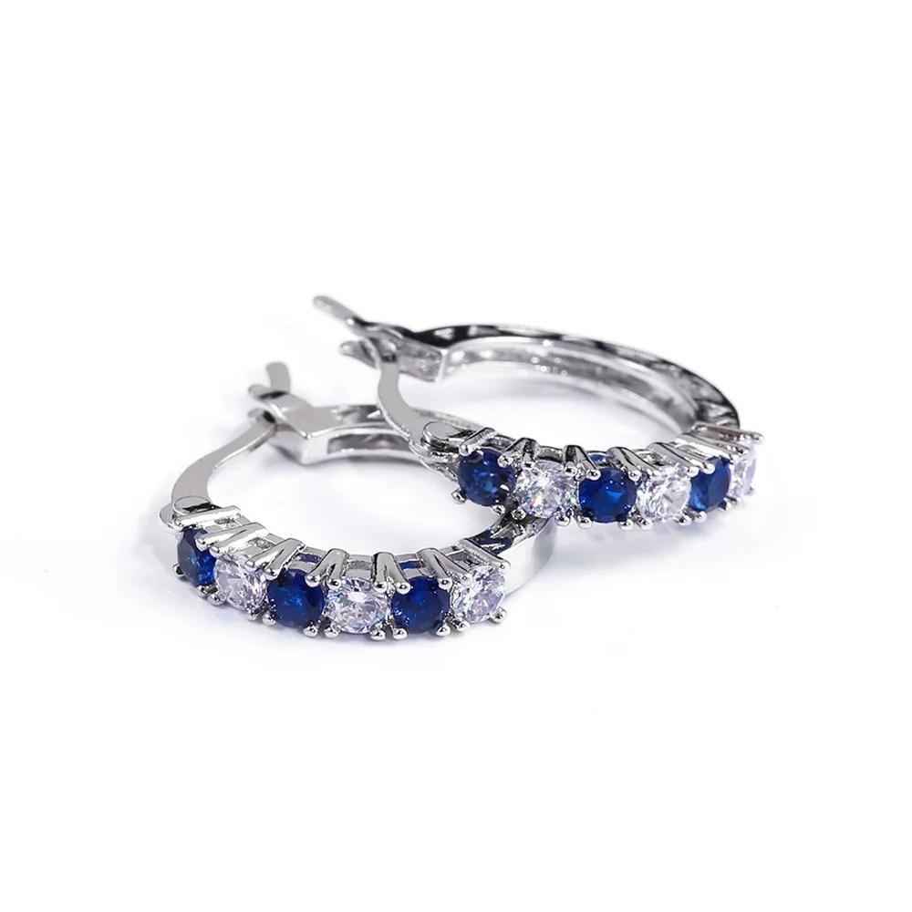 Aretes de Plata 925 Arracadas de Zirconias Azúles Bicolor