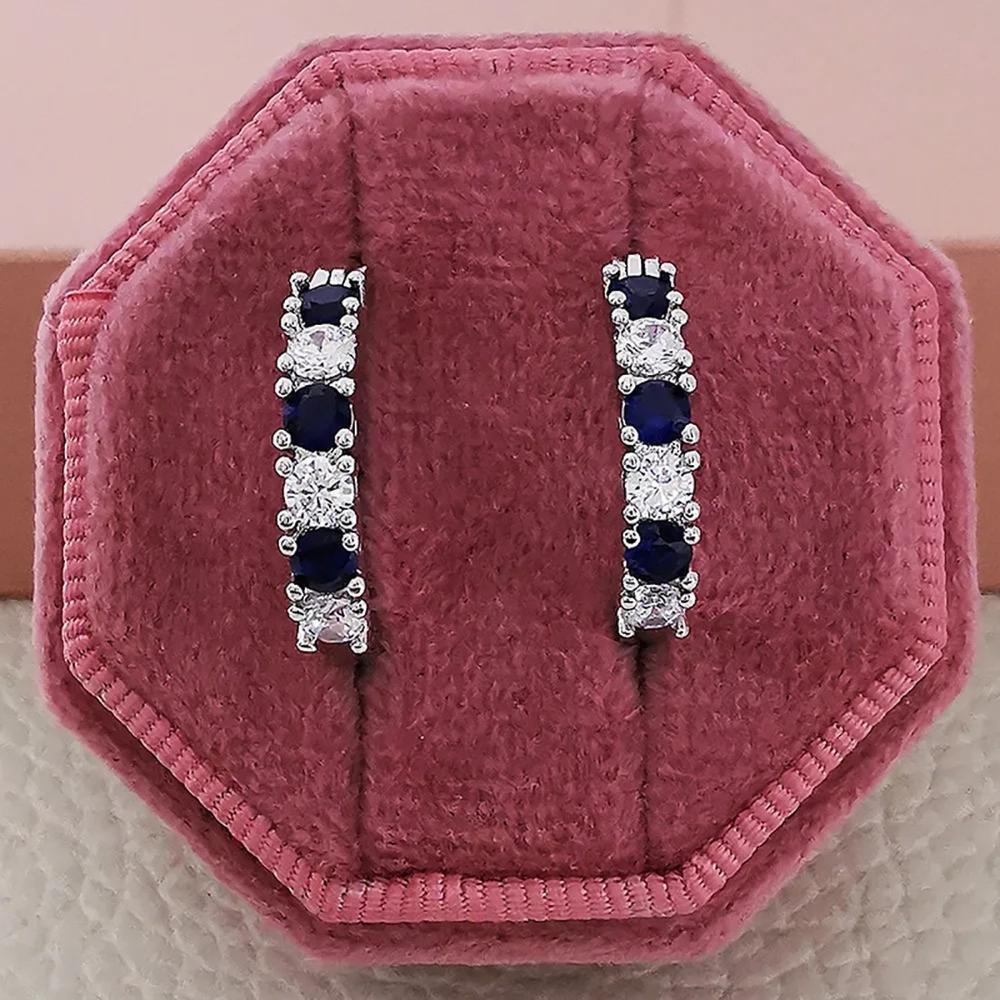 Aretes de Plata 925 Arracadas de Zirconias Azúles Bicolor