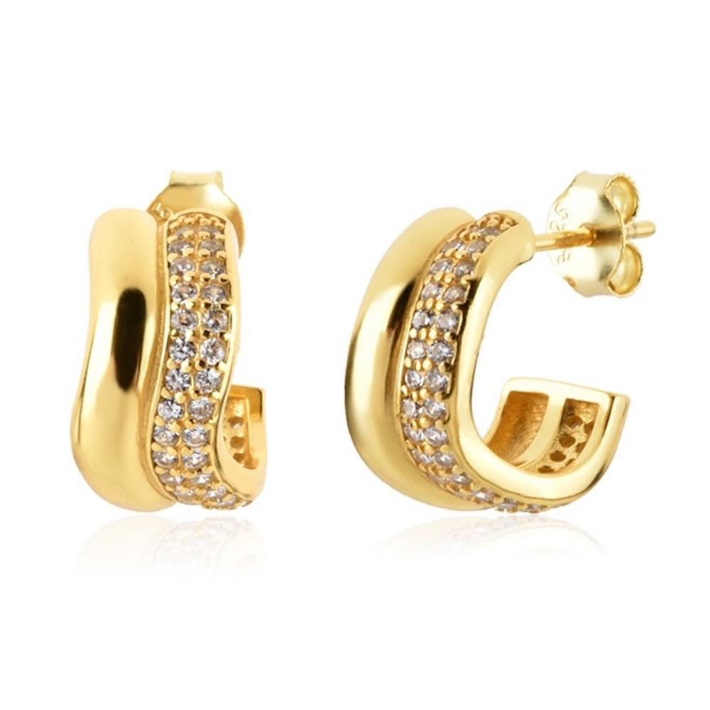 Aretes de Plata 925 Oro 18k Arracadas Zirconias Bifase