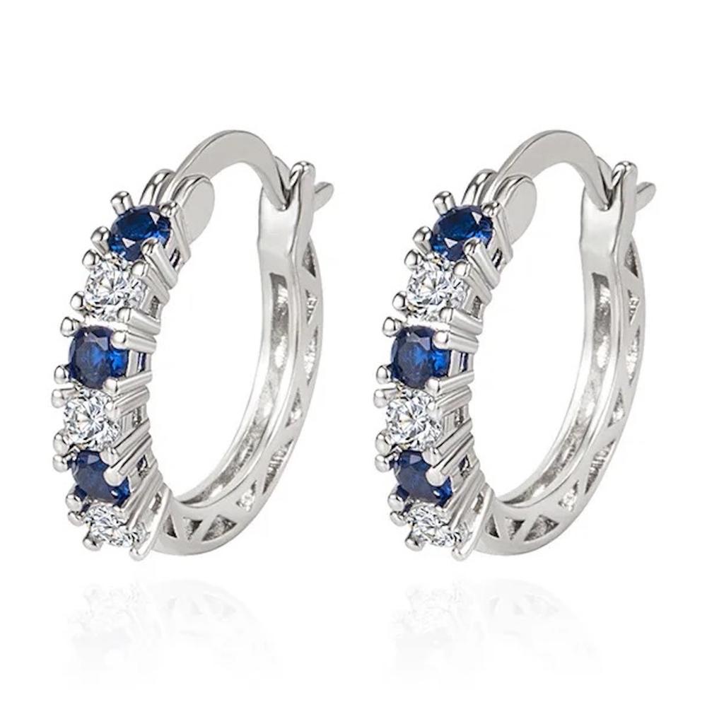 Aretes de Plata 925 Arracadas de Zirconias Azúles Bicolor