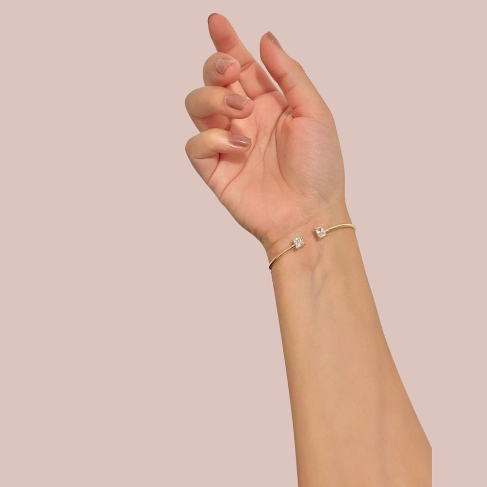 Pulsera de Plata 925 Oro 18k Brazalete Rígido con Zirconias