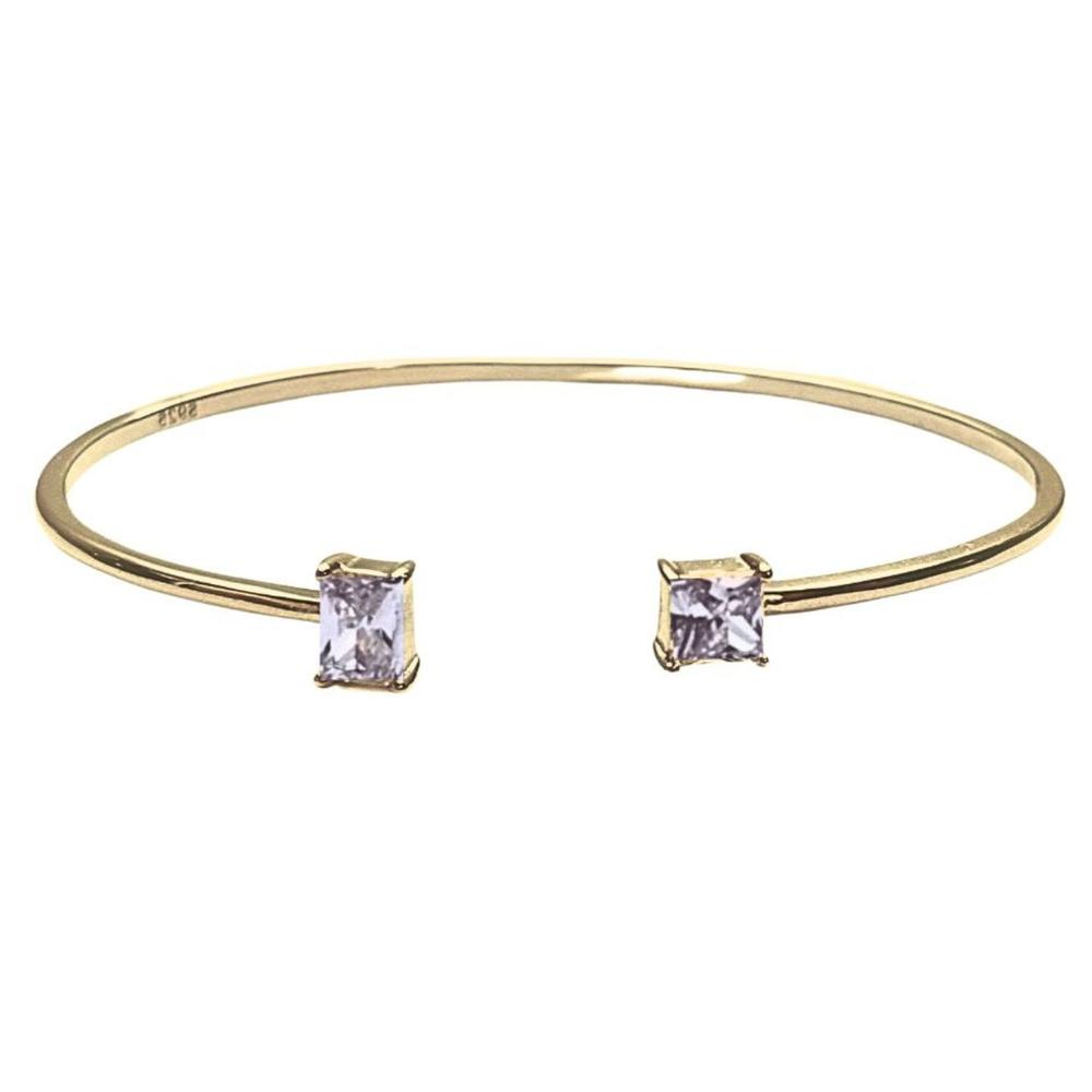 Pulsera de Plata 925 Oro 18k Brazalete Rígido con Zirconias