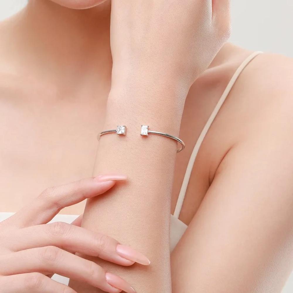 Pulsera de Plata 925 Oro 18k Brazalete Rígido con Zirconias