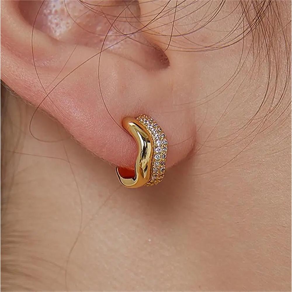 Aretes de Plata 925 Oro 18k Arracadas Zirconias Bifase