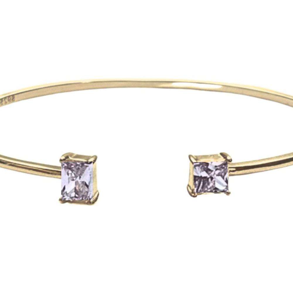 Pulsera de Plata 925 Oro 18k Brazalete Rígido con Zirconias