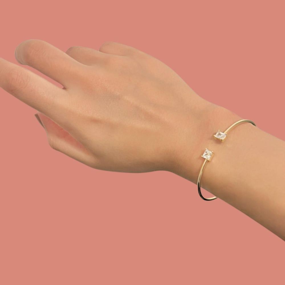 Pulsera de Plata 925 Oro 18k Brazalete Rígido con Zirconias
