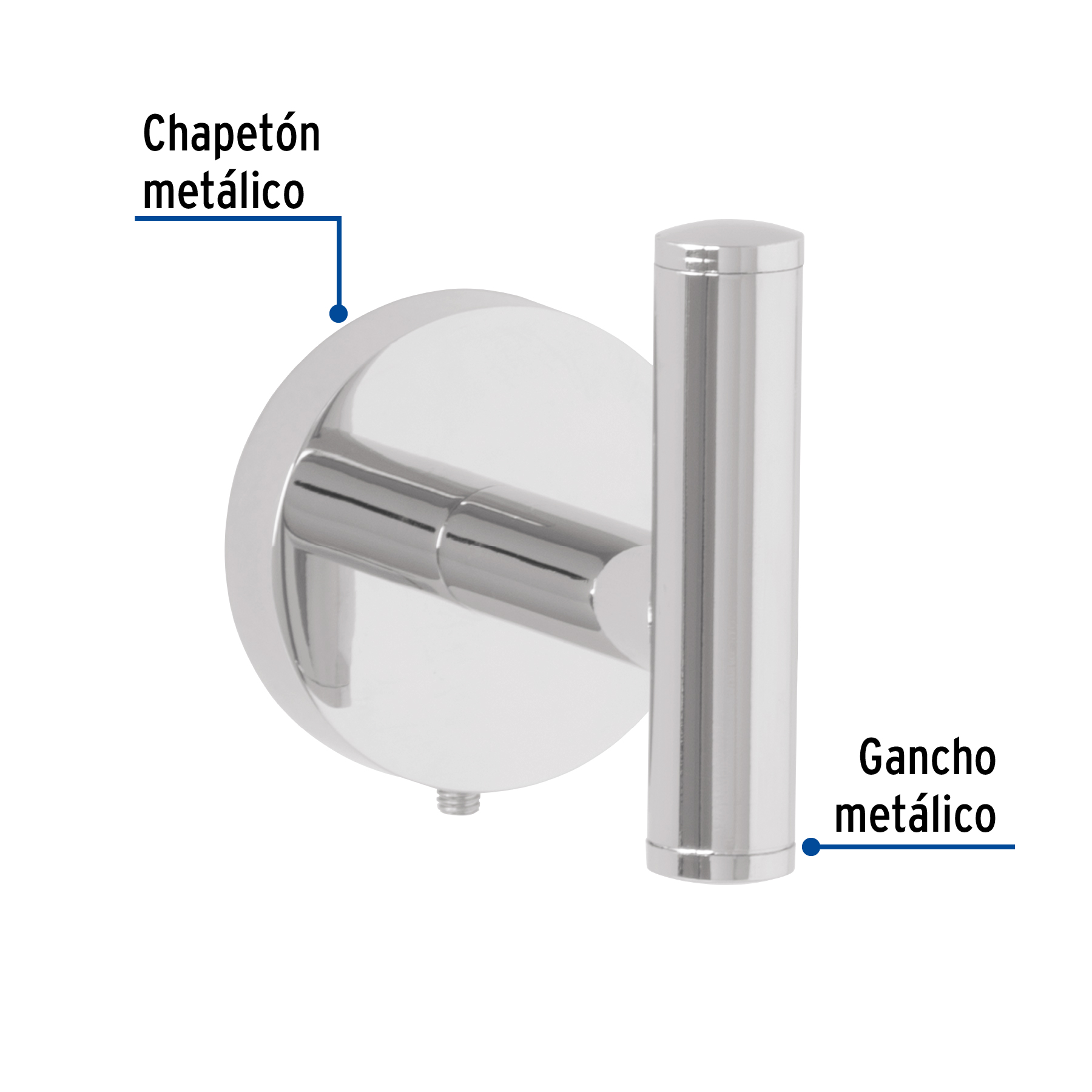 Gancho sencillo metálico acabado cromo, Foset Túbig