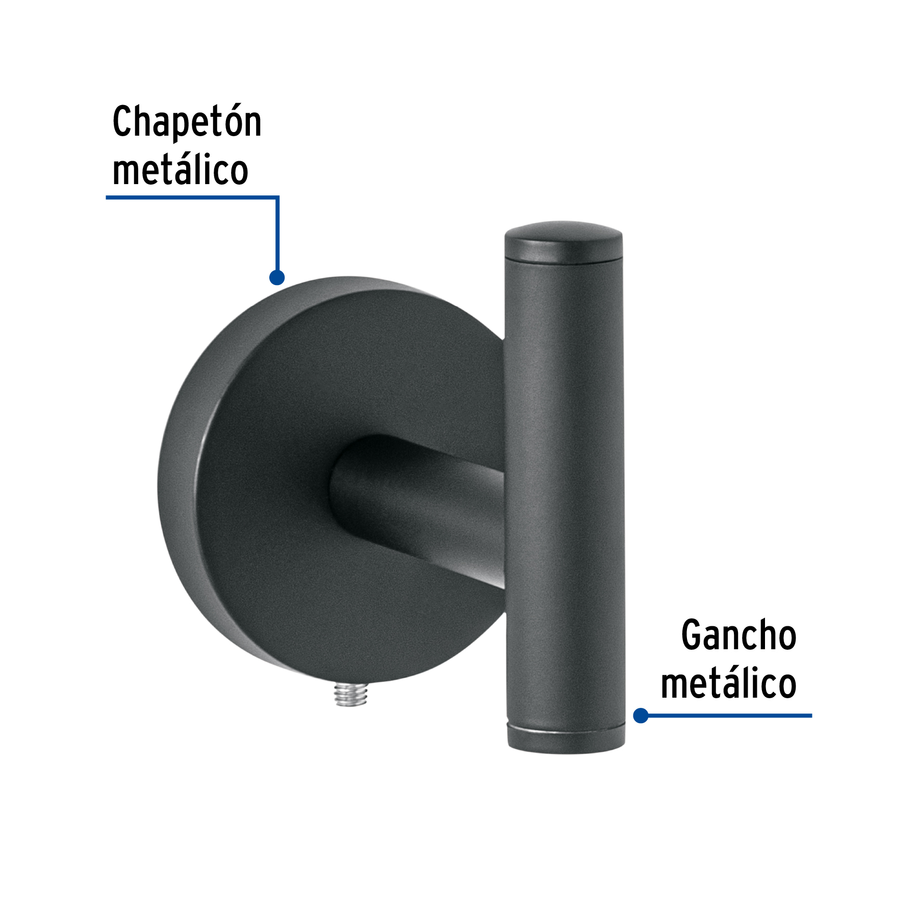 Gancho sencillo metálico acabado negro, Foset Túbig