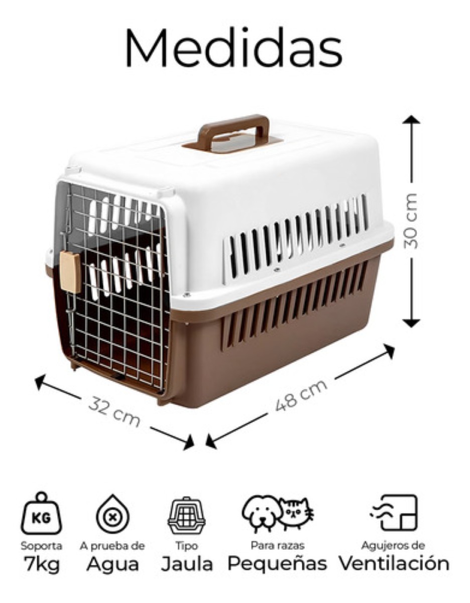 Jaula Transportadora Portatil Perro Gato Conejo Mascota cafe blanco