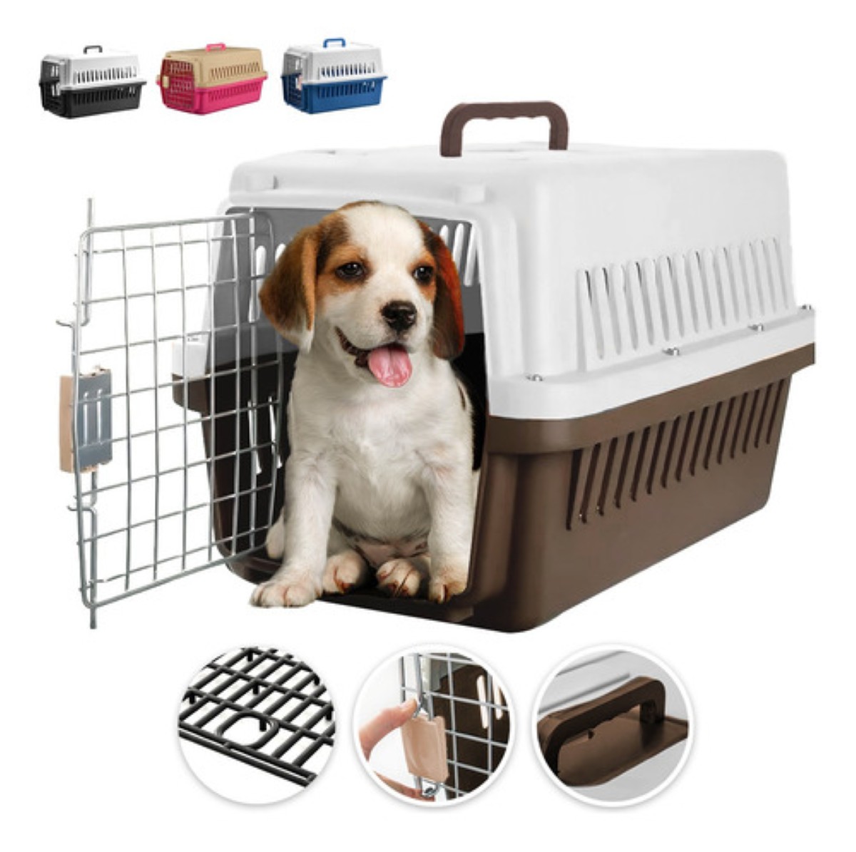 Jaula Transportadora Portatil Perro Gato Conejo Mascota cafe blanco