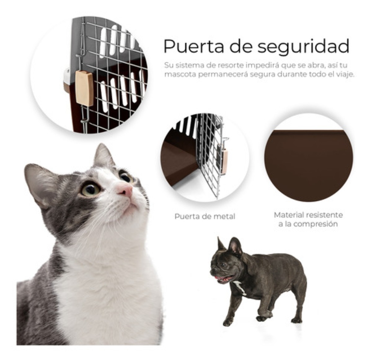 Jaula Transportadora Portatil Perro Gato Conejo Mascota cafe blanco