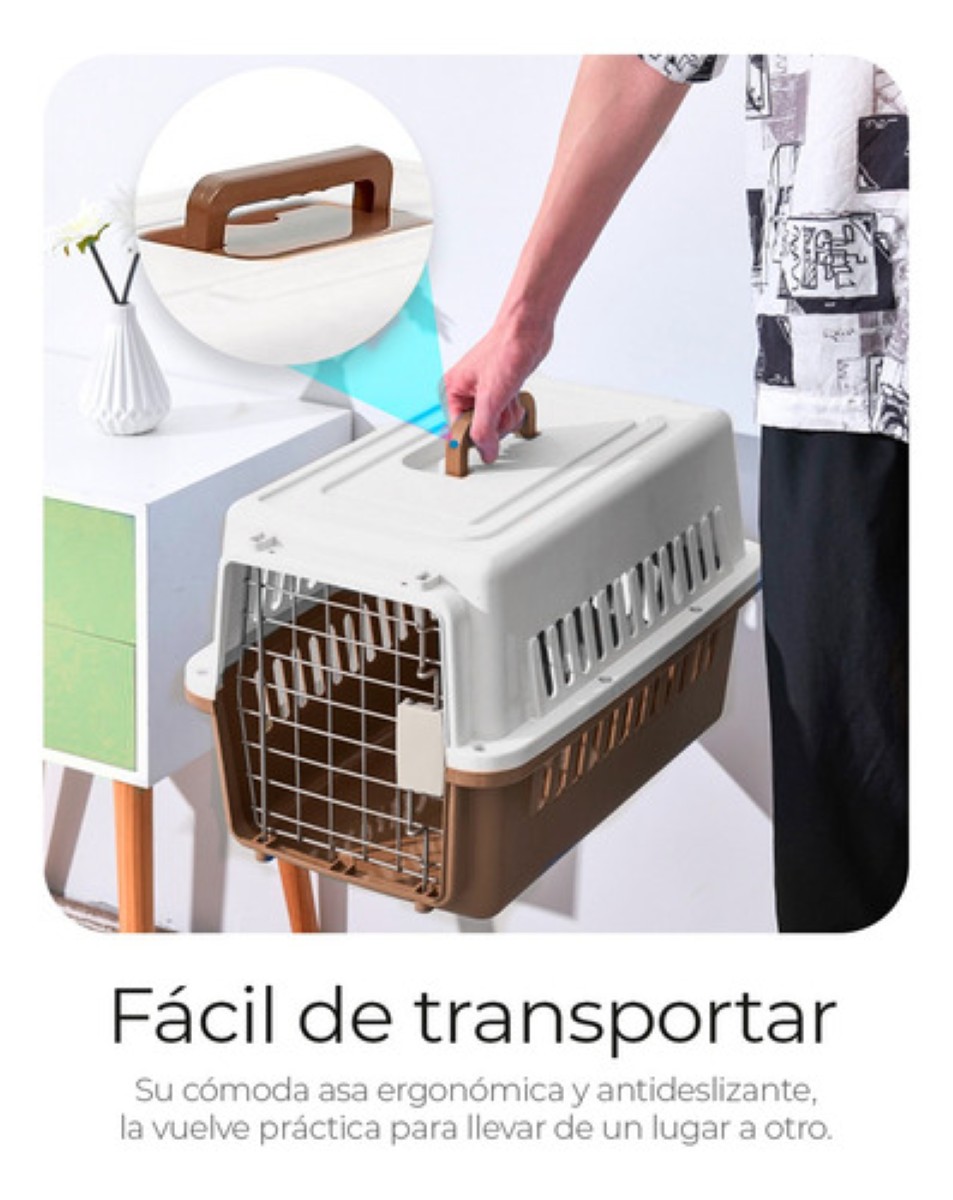 Jaula Transportadora Portatil Perro Gato Conejo Mascota cafe blanco