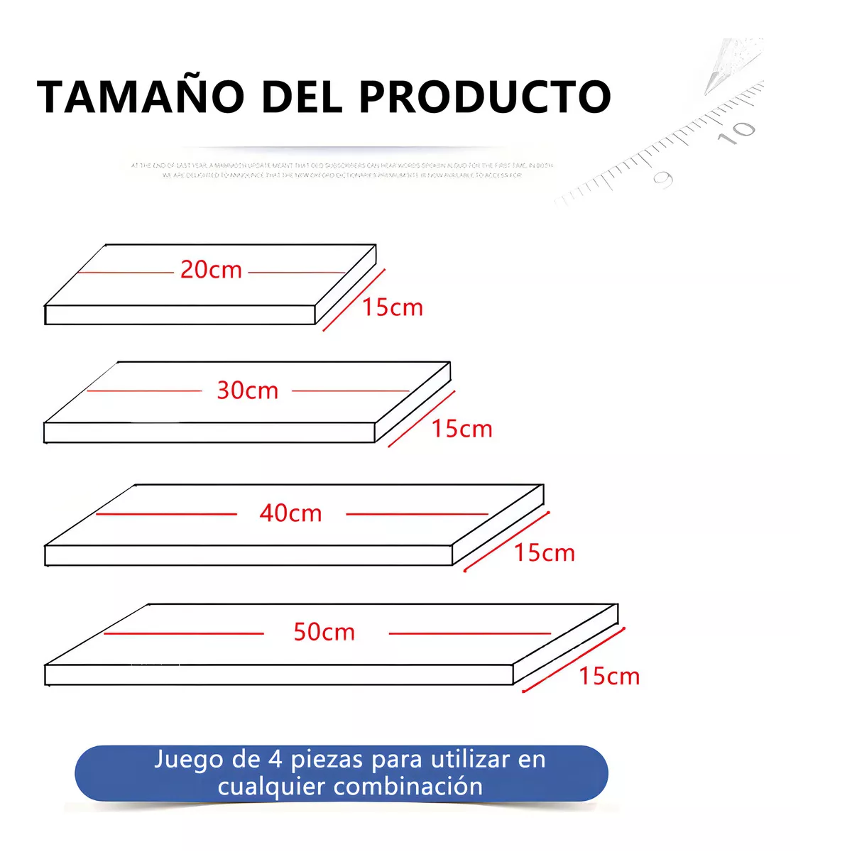 Set 4 Repisas Flotante 50 40 30 20 x 15cm Color Blanco 