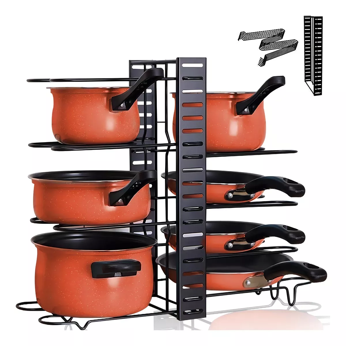 8 Estante Organizador Para Ollas Y Sartenes Ajustable Cocina