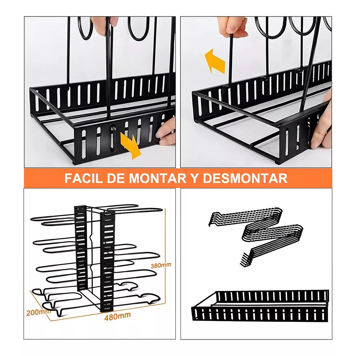 8 Estante Organizador Para Ollas Y Sartenes Ajustable Cocina