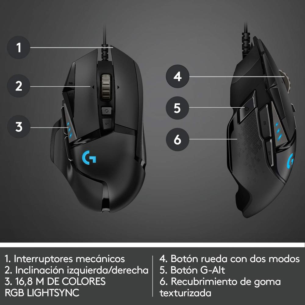 Mouse Gamer Ergonómico Logitech Óptico G502 Hero Rgb