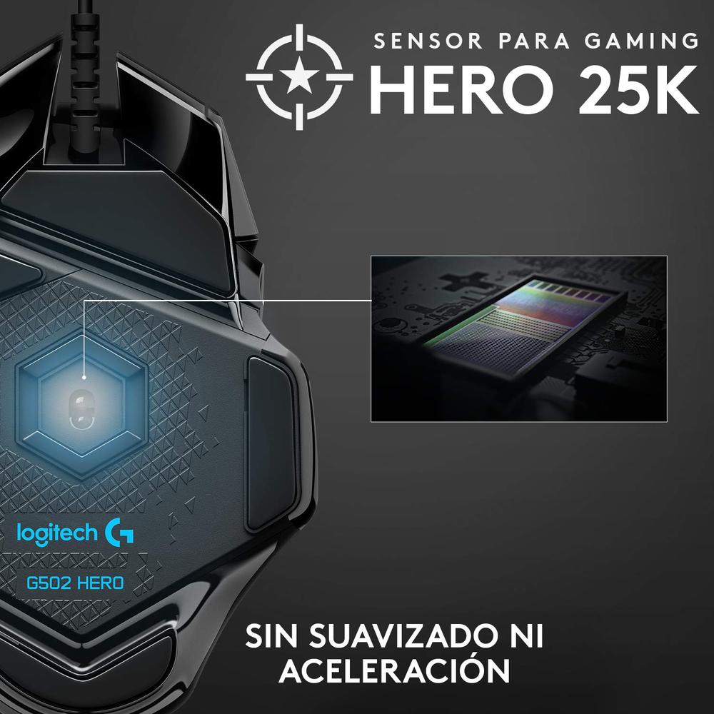 Mouse Gamer Ergonómico Logitech Óptico G502 Hero Rgb