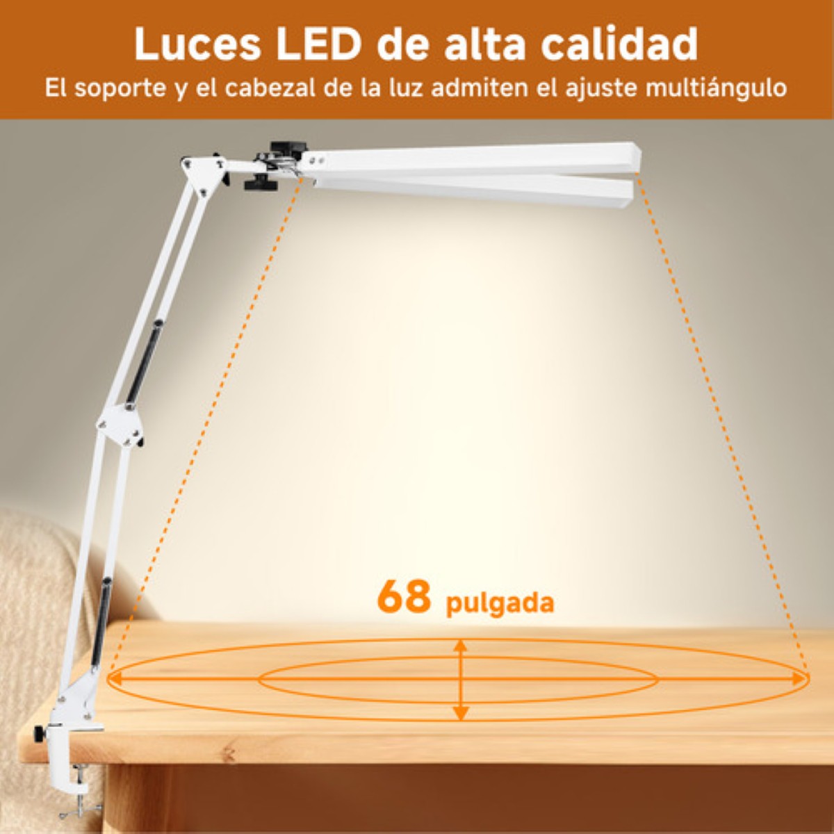 Lámpara De Escritorio Led Doble Brazo Oficina Usb Blanco