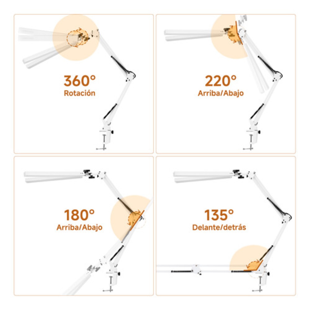 Lámpara De Escritorio Led Doble Brazo Oficina Usb Blanco