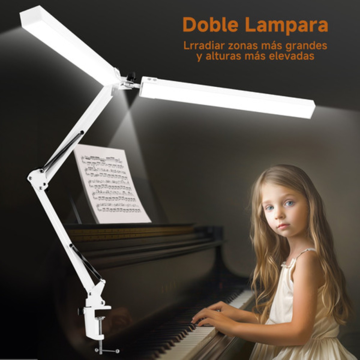 Lámpara De Escritorio Led Doble Brazo Oficina Usb Blanco