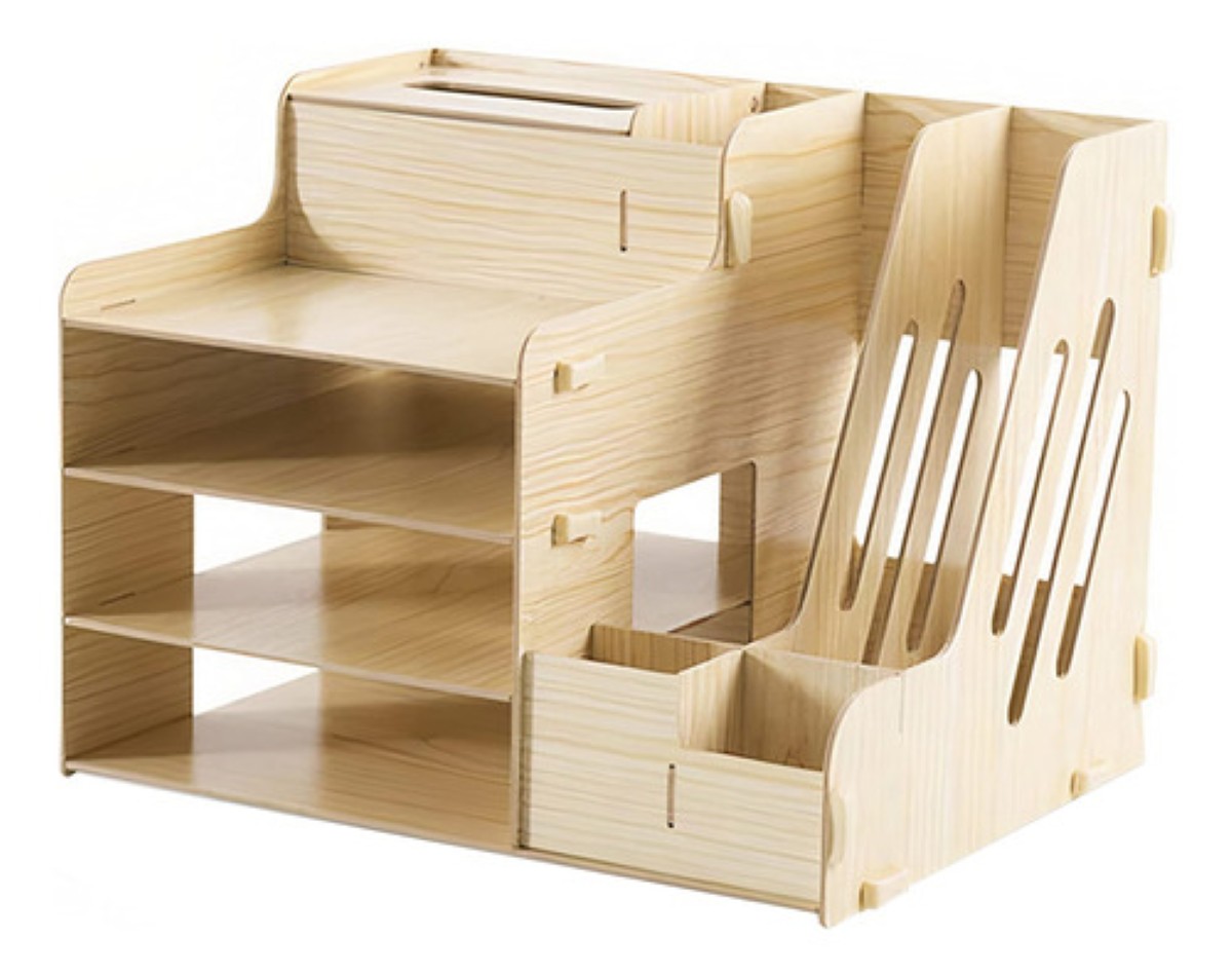 Organizador De Escritorio Para Oficina Hogar Armable Madera Claro