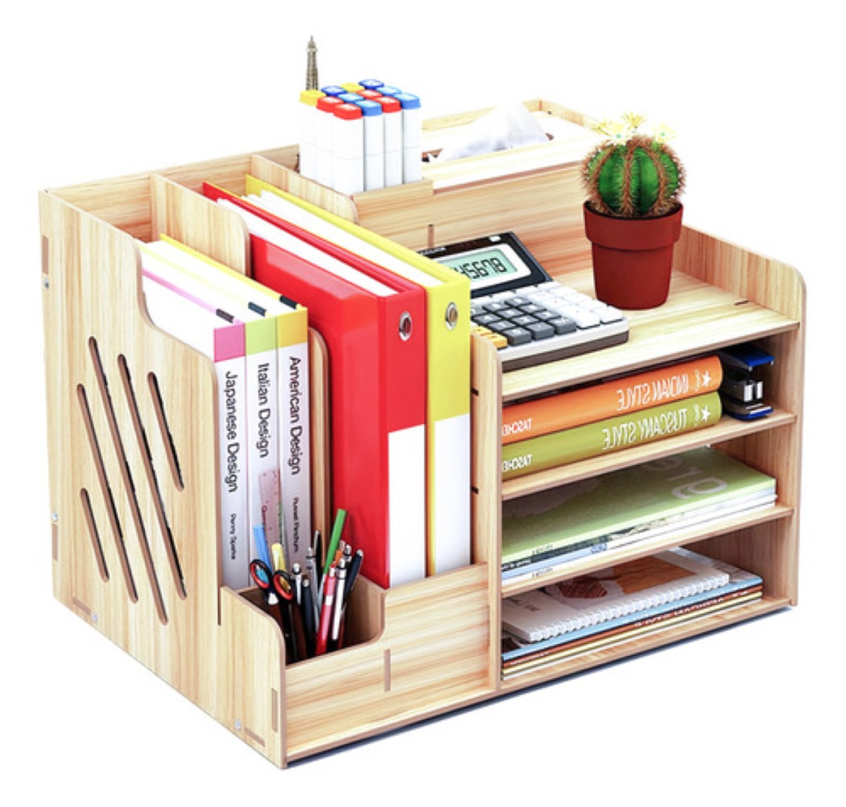 Organizador De Escritorio Para Oficina Hogar Armable Madera Claro