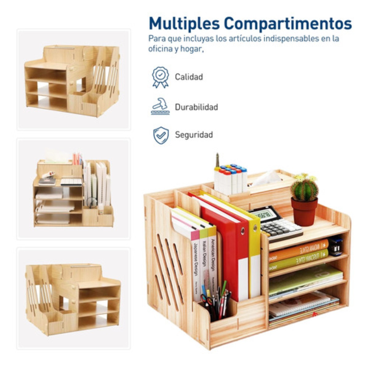Organizador De Escritorio Para Oficina Hogar Armable Madera Claro