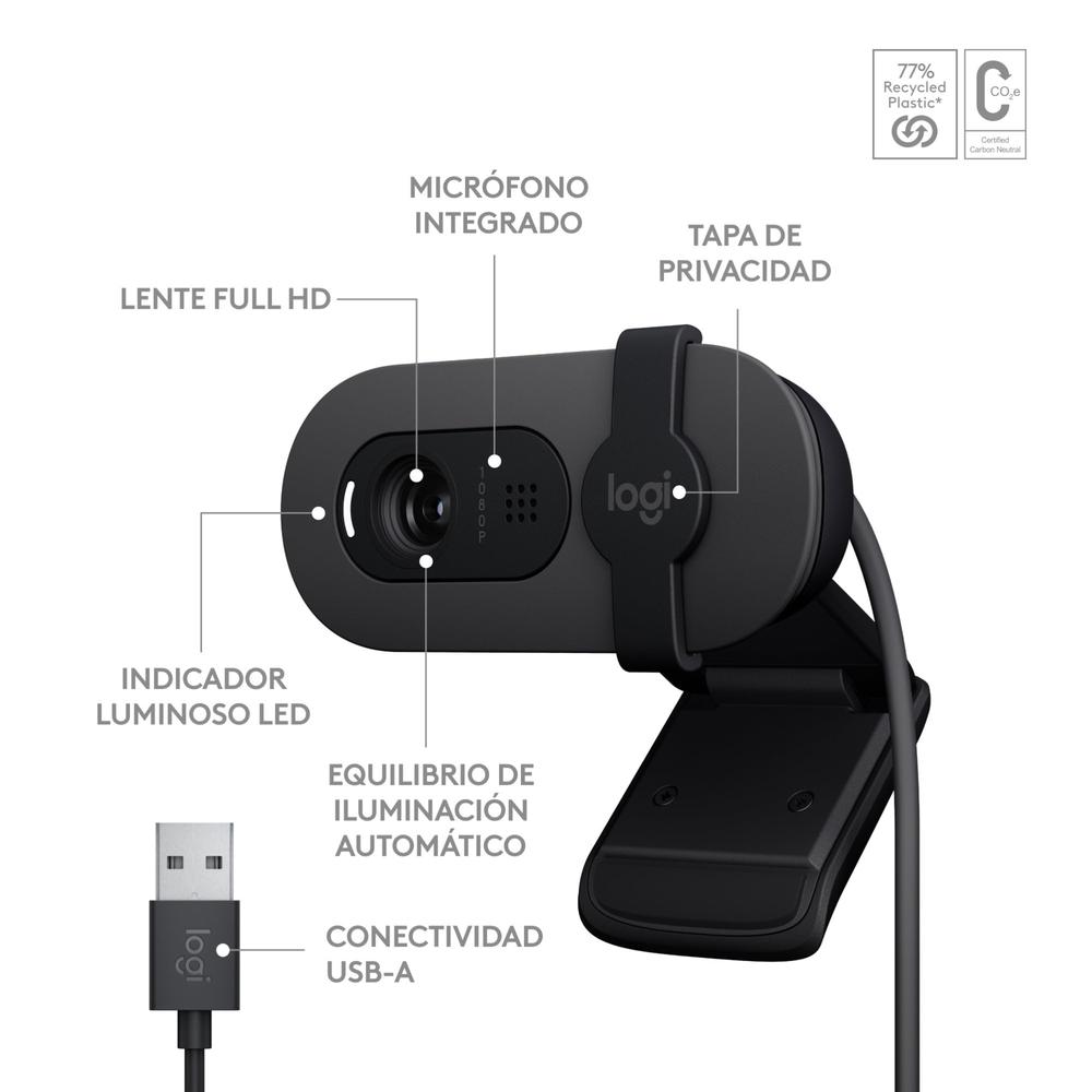 Logitech Webcam Brio 100 2m 1920x1080 Pixeles Usb-a Grafito