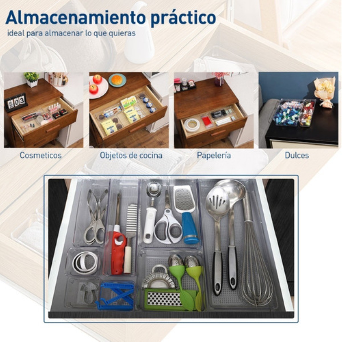 Organizador De Cajones Joyas Maquillaje 25 Pzas De Plástico transparente