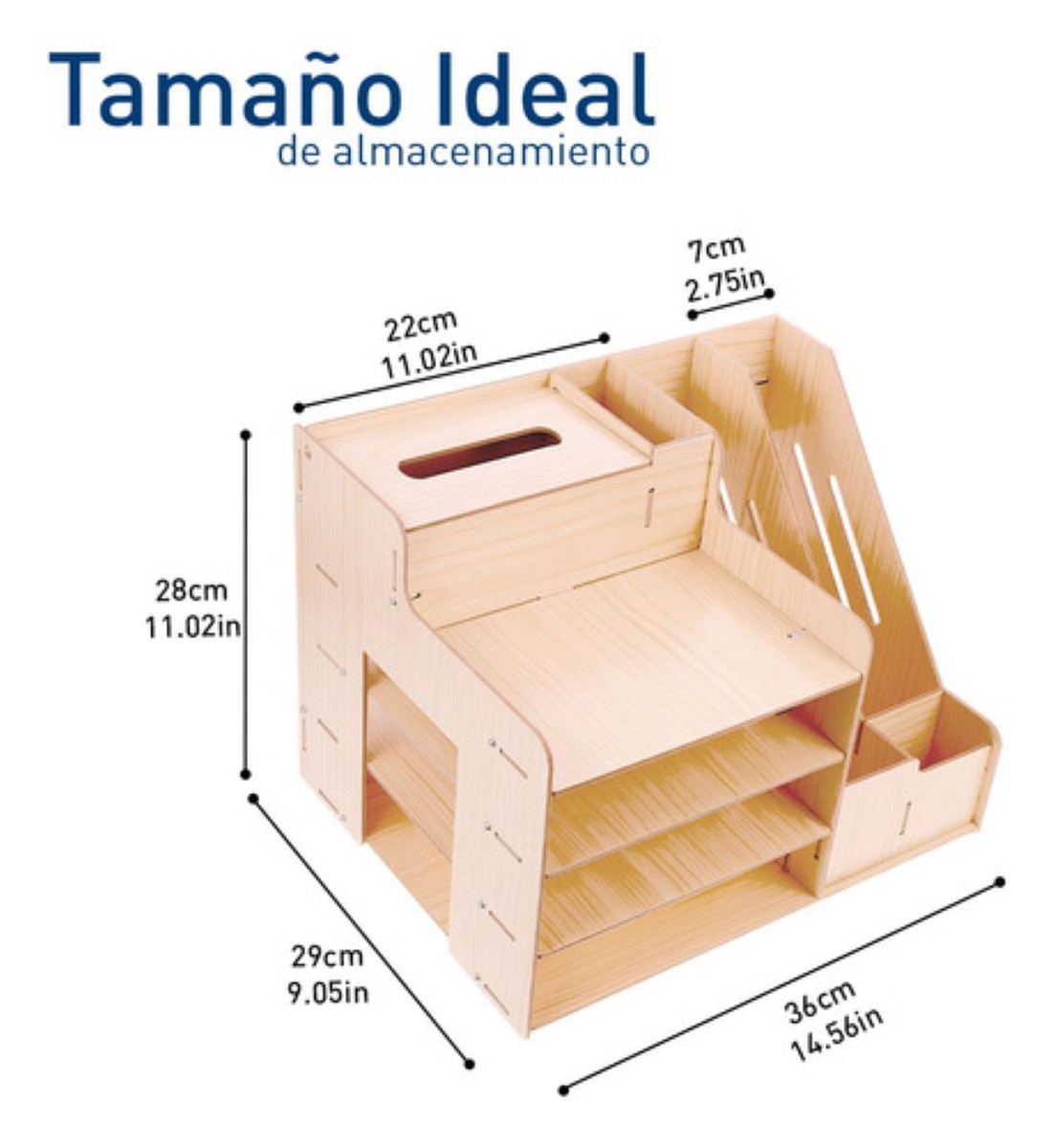 Organizador De Escritorio Para Oficina Hogar Armable Madera Claro