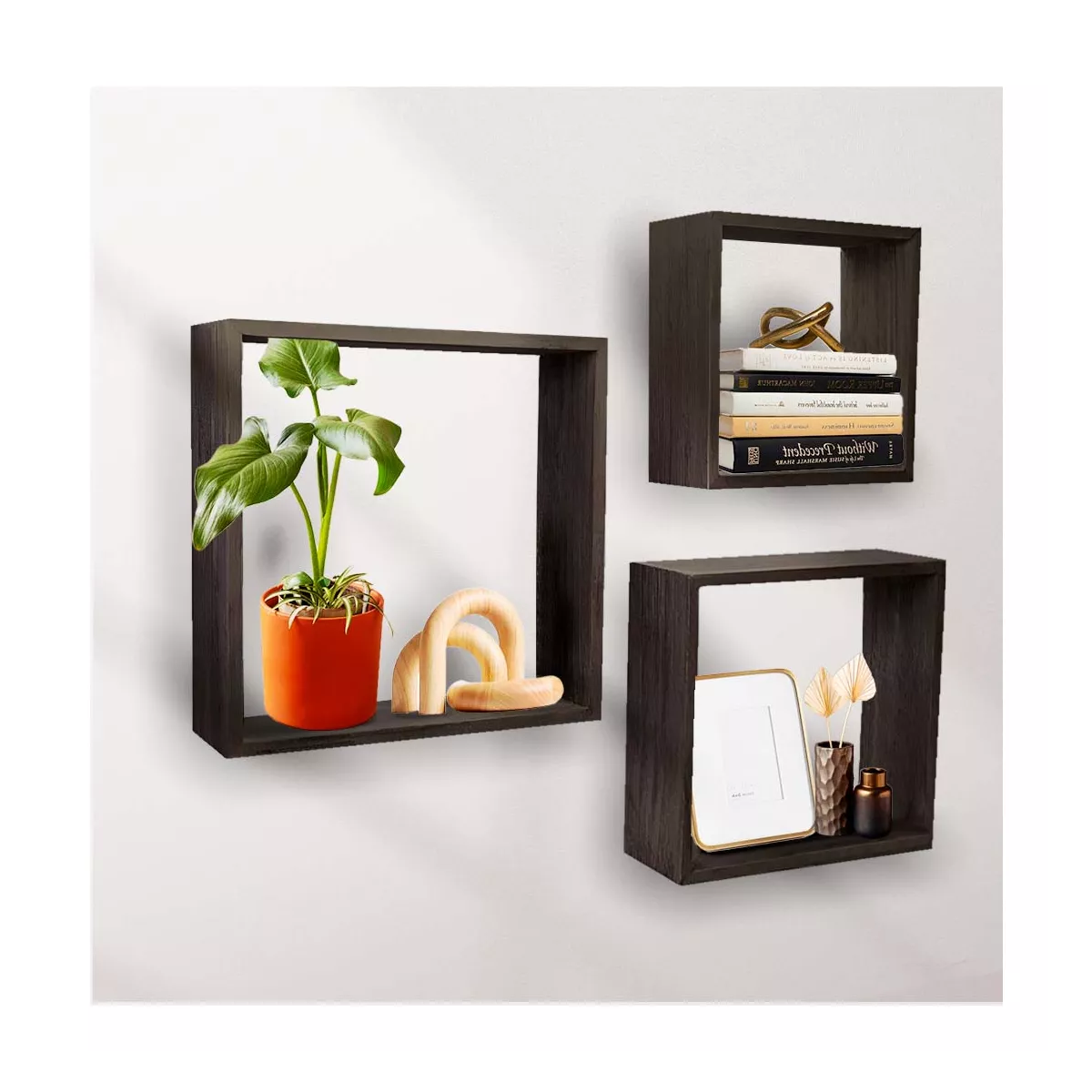 Set 3 Piezas Repisas Flotantes Cuadrados Minimalistas 