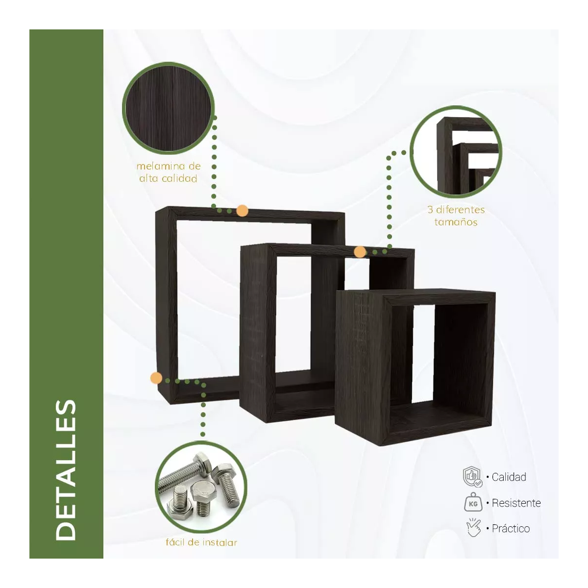 Set 3 Piezas Repisas Flotantes Cuadrados Minimalistas 