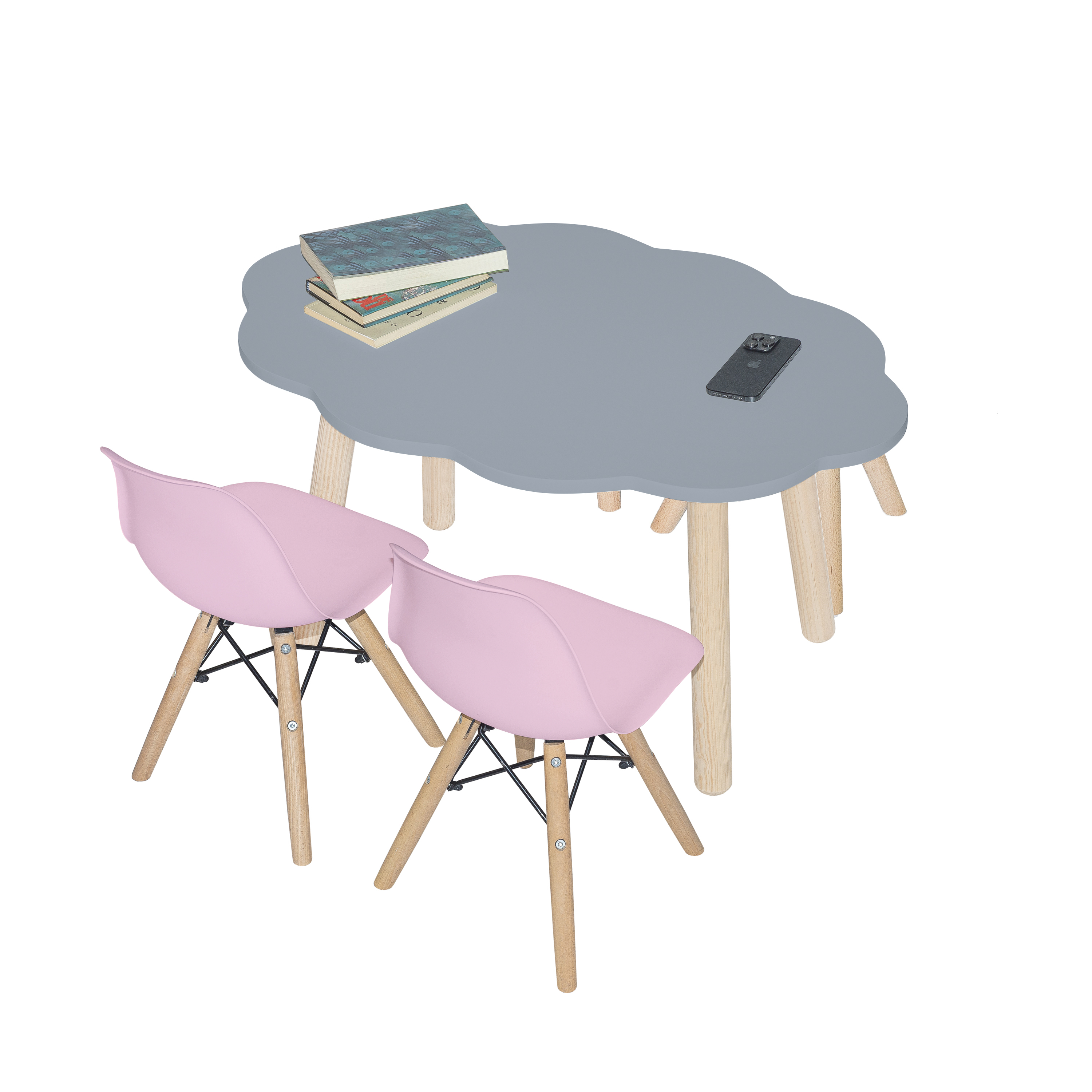 Mesa infantil con sillas para niños de madera (Rosa/Azul)