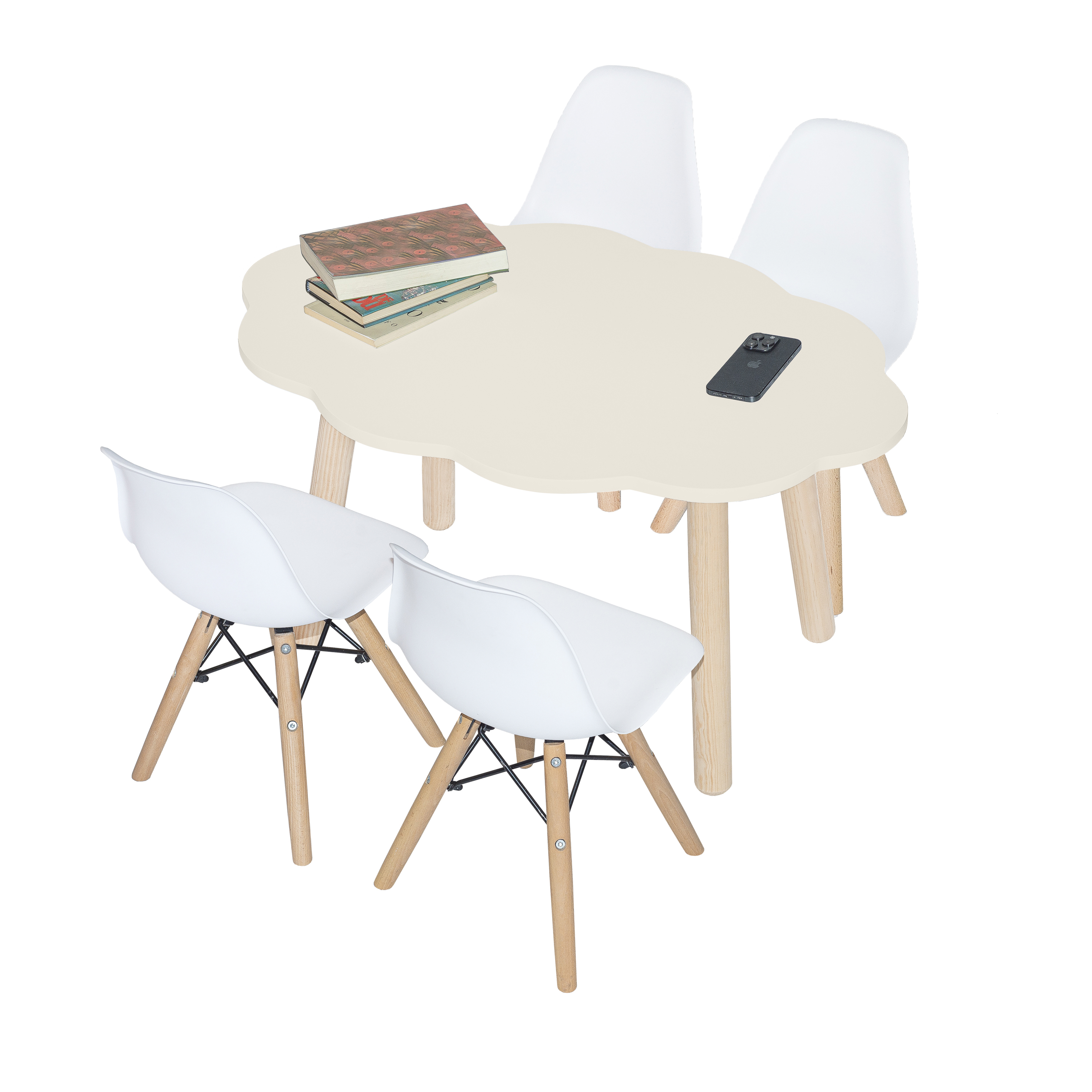 Mesa Infantil Y 4 Sillas De Colores Para Niños  (Ostion/Blanco)