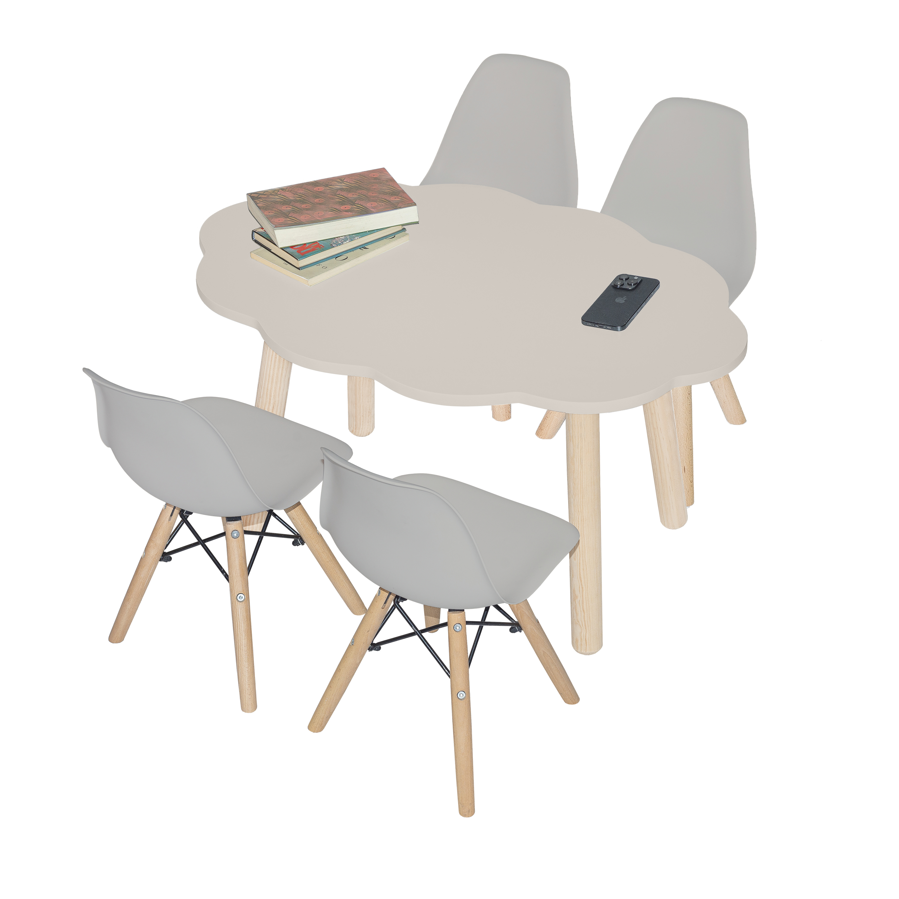 Mesa Infantil Y 4 Sillas De Colores Para Niños (Gris claro/Gris)