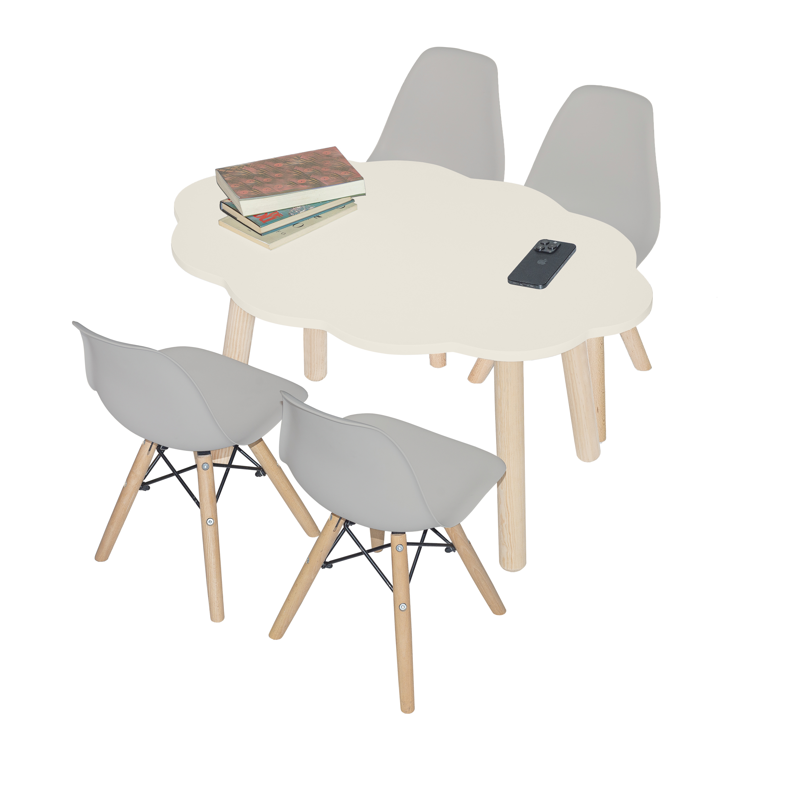 Mesa Infantil Y 4 Sillas De Colores Para Niños  (Ostion/Gris)