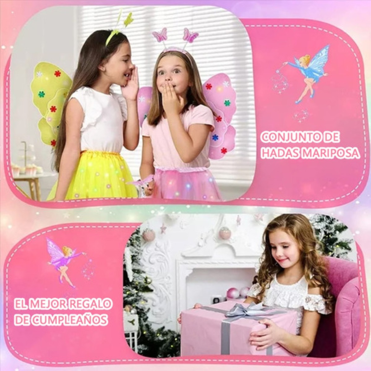 2 Pzs Alas De Mariposa Para Niña Vestido Corto De Ballet Led Multicolor