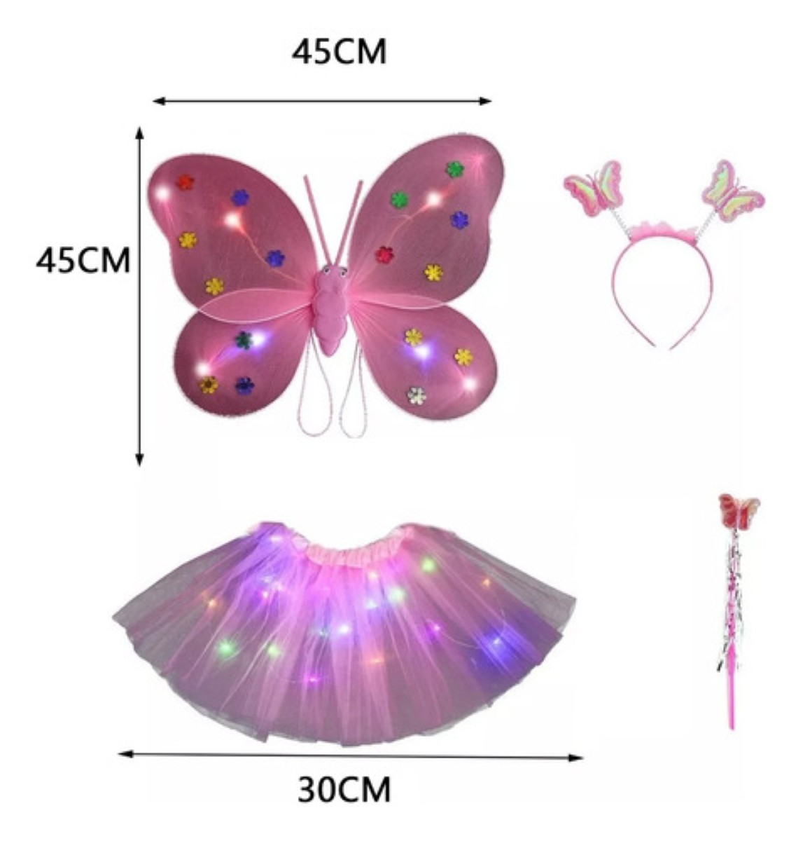 2 Pzs Alas De Mariposa Para Niña Vestido Corto De Ballet Led Multicolor