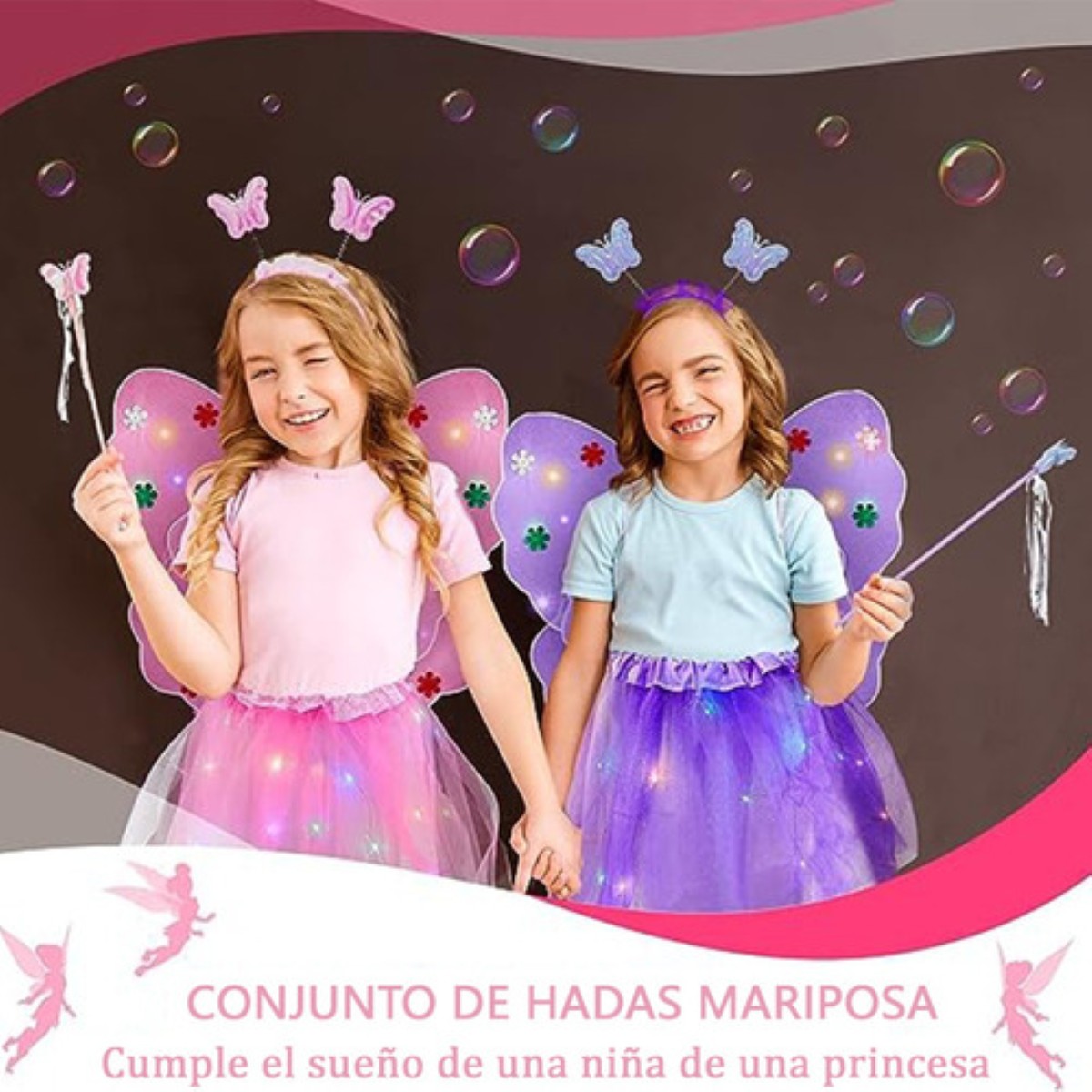 2 Pzs Alas De Mariposa Para Niña Vestido Corto De Ballet Led Multicolor
