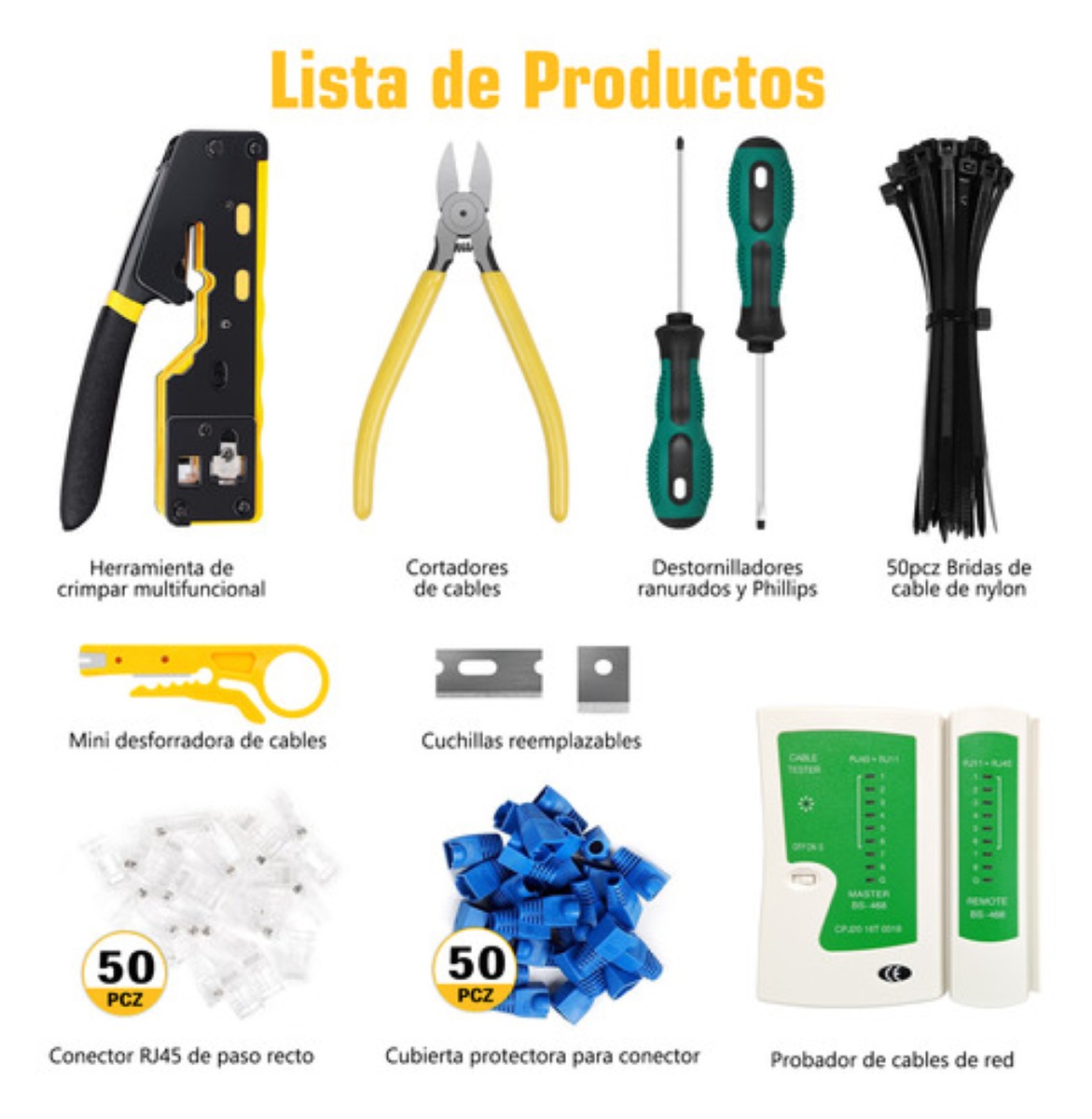 Kit De Pinzas Ponchadora De Cable Crimpadora Rj45 Cat5/6 negro amarillo