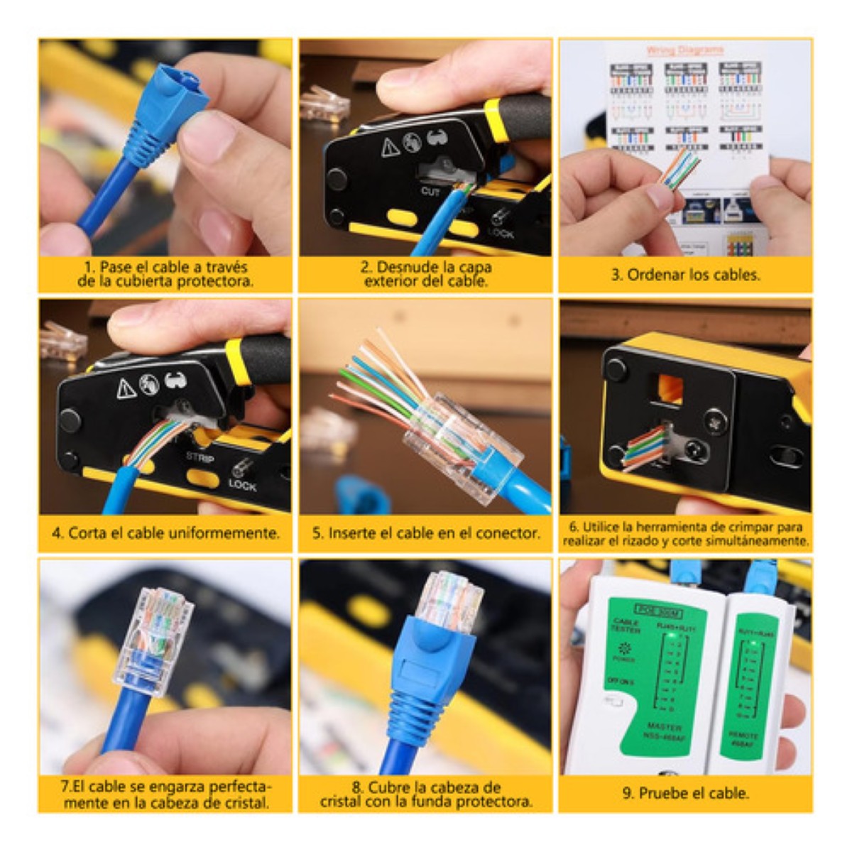 Kit De Pinzas Ponchadora De Cable Crimpadora Rj45 Cat5/6 negro amarillo