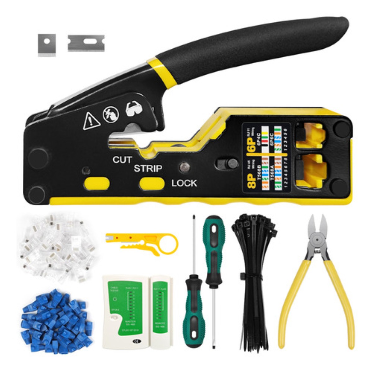 Kit De Pinzas Ponchadora De Cable Crimpadora Rj45 Cat5/6 negro amarillo