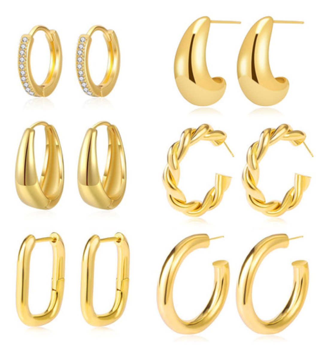 6 Pares Aretes De Oro 14k Mujer Arracadas Huggies Moda dorado