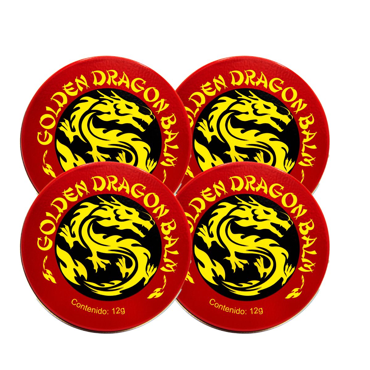 Anahuac Golden Dragon Balm Pomada Herbal Paquete 4 pzas 12g c/u Alivia Dolores Musculares, Articulares y Tensión Corporal, Sensación de Calor Relajante
