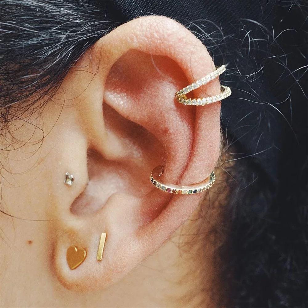 Arete De Clip Plata 925 Sin Perforación Doble Zirconias