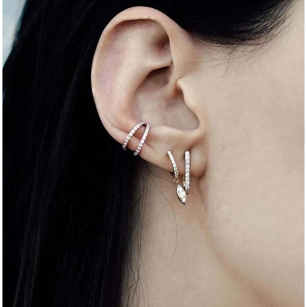 Arete De Clip Plata 925 Sin Perforación Doble Zirconias