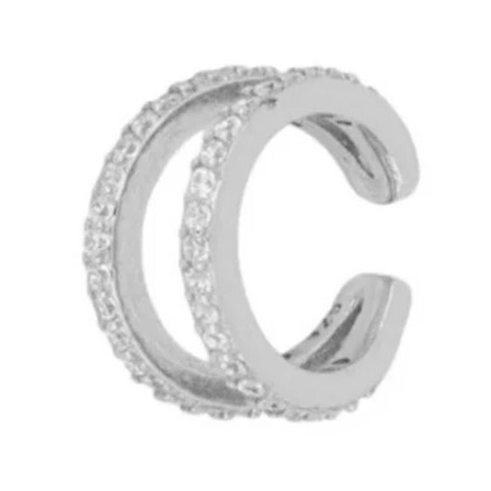 Arete De Clip Plata 925 Sin Perforación Doble Zirconias