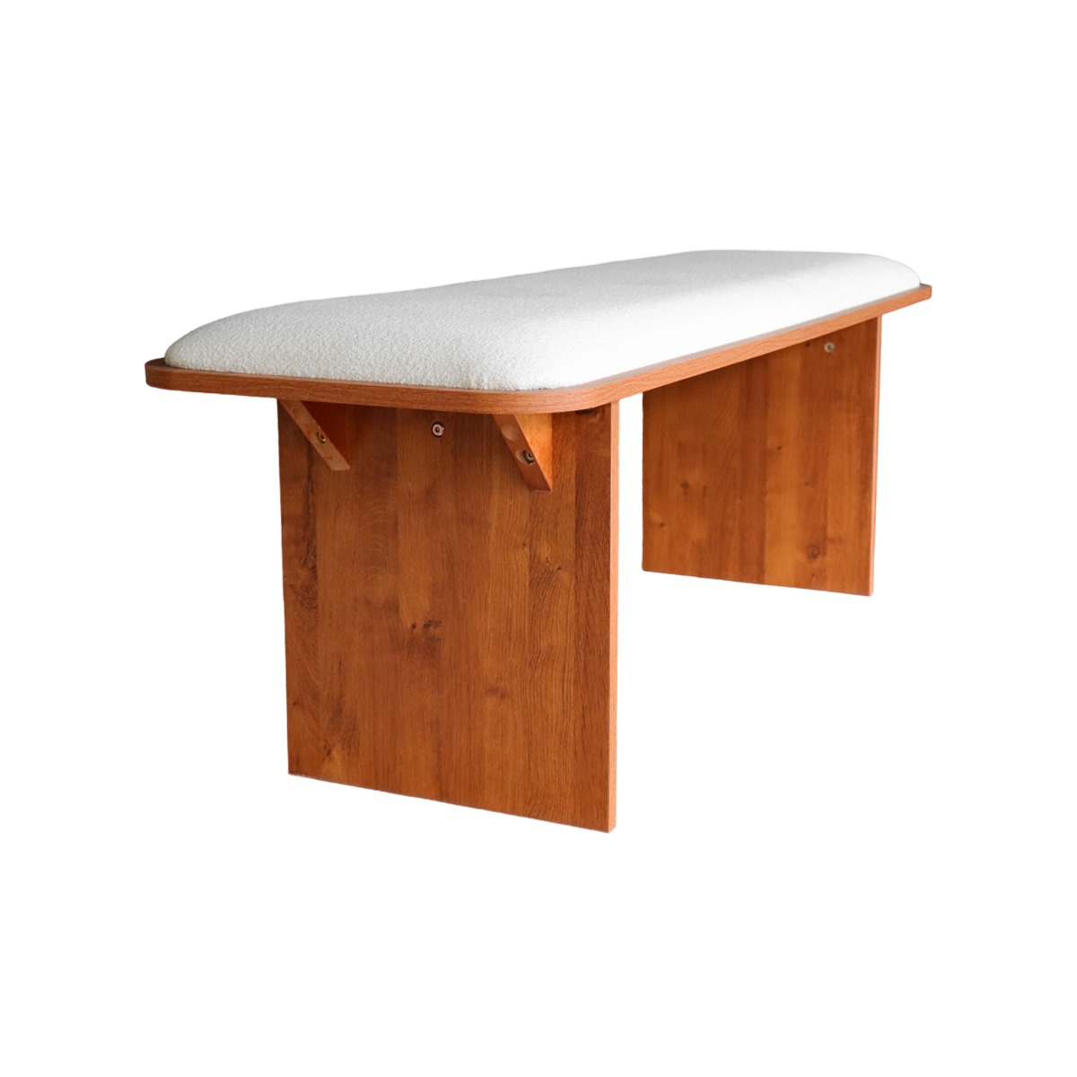Banca de madera tapizada, Píe de cama, Banca de comedor (Bouclé Blanco) 